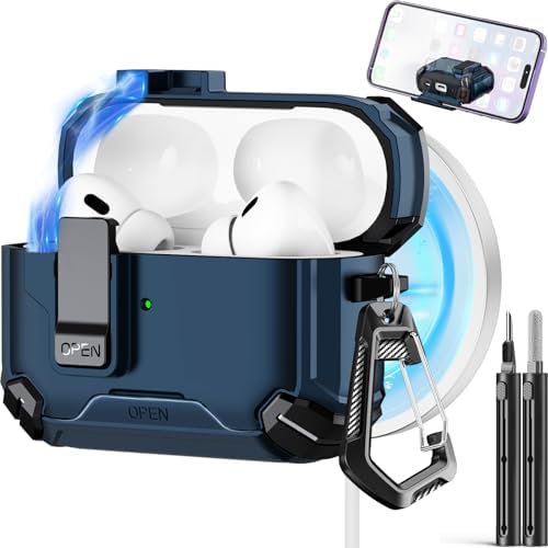 Compatible with AirPods Pro 2nd/1st Generation Case,Compatible with Magsafe,Magnetic Automatic Lock with Phone Stand & Cleaning Kit for iPod Pro Charging Case (USB-C/Lightning Cable)