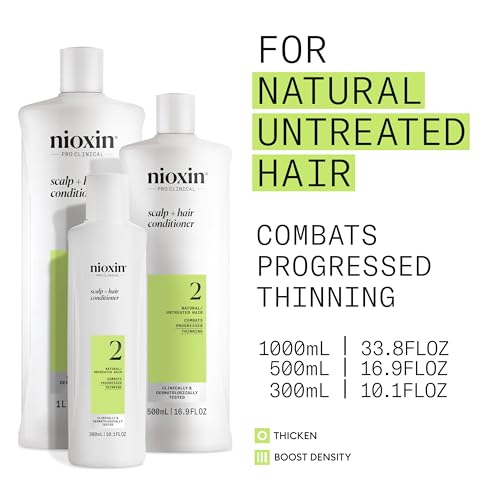 Nioxin Scalp + Hair Thickening System 2 Conditioner, For Natural Hair with Progressed Thinning, 10.1 fl oz (Packaging May Vary)