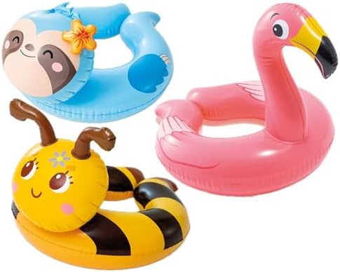 Intex, 43234-2327 3 Pack 59220EP - Animal Head Split Ring Pool Floats Bundle Includes Frog, Duck, Penguin, Giraffe, Frog, Penguin (Style May Vary)