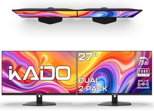 Kado Dual Monitor Setup - 2-Pack 27" 1920x1080 Computer Monitor 75Hz VESA Mount HDMI Office Gaming Hybrid Built-in Speakers (E27 Dual Series)