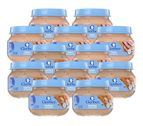 Gerber 2nd Foods Mealtime for Baby Pureed Baby Food Jar Variety Pack, 6 Ham & Gravy Jars, 6 Turkey & Gravy Jars, 2.5 Ounce Jars (12 CT)
