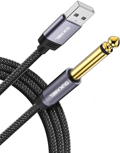 DUKABEL USB Guitar Cable, USB to 1/4 TS Cord for Guitar Recording, 8Feet/2.4Meter USB to 6.35mm Instrument Mono Cord for Bass, Mixer, PC, Laptop