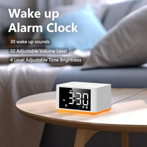 【3 in 1】Sound Machine Dual Alarm Clock Night Light White Noise Machine 27 Sleeping Sounds for Adults Kids Precise 32 Level Volume Sleep Timer Memory Function Digital Clock with 30 Wake Up Sounds