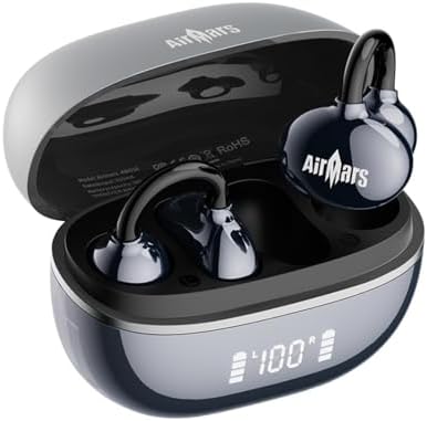 AIRMARS ABO16 Clip On Earbuds, Lightweight Open Ear Clip Wireless Earbuds, Bluetooth 5.4, Hi-Fi Stereo, 28-Hour Battery, LED Display, for Running, Workouts (Dark Blue)