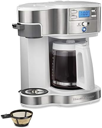 Hamilton Beach 49933 2-Way 12 Cup Programmable Drip Coffee Maker & Single Serve Machine, Glass Carafe, Auto Pause and Pour, White