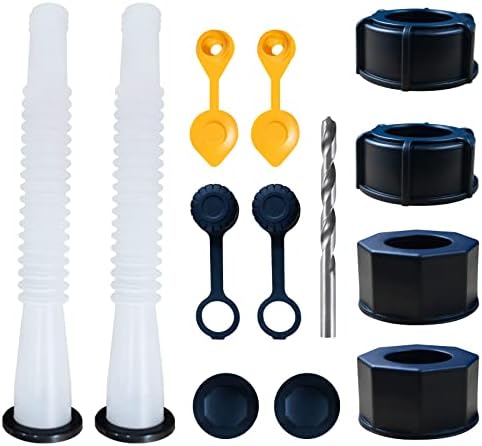 Gas Can Spout Replacement, Gas Can Nozzle. Spout Length is 8.1 in, Easier to use. For most 1/2/5/10 gal oil cans. With Gas Tank Vent Caps, Thick rubber pad, Spout Cover, Base Caps (2 Kit-White)