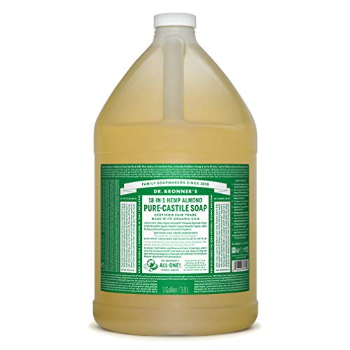 Dr. Bronner's - Pure-Castile Liquid Soap (Almond, 1 Gallon) - Made with Organic Oils, 18-in-1 Uses: Face, Body, Hair, Laundry, Pets and Dishes, Concentrated, Vegan, Non-GMO