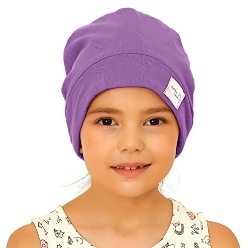 Kids Satin Lined Bonnet Silk Slouchy Beanie for Natural Hair Adjustable Sleep Bonnet Slap Cap for Kids,Child,Toddler,Teens(4-10 Years Old,Lavender Purple)