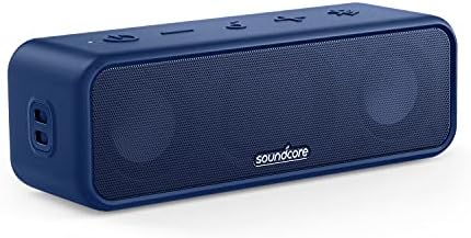Soundcore 3 Portable Speaker, IPX7 Waterproof Outdoor Speaker with Stereo Sound, PartyCast Technology, BassUp, 24H Playtime, App, for Beach, Shower, Outdoor - Blue (Renewed)