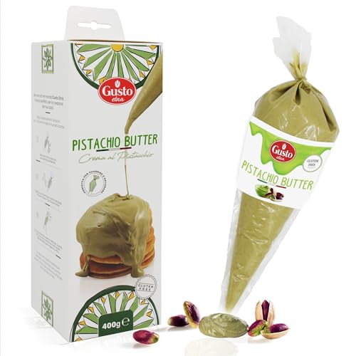 GUSTO ETNA Pistachio Nut Butter Cream in Squeeze Pouch, Spread, Cake Filling & Icing, Frosting, Dessert, Sweet Pistachio Butter, Pistachio Paste, From Bronte, Sicily, Italy, Non GMO, 14.1 oz (400 g)