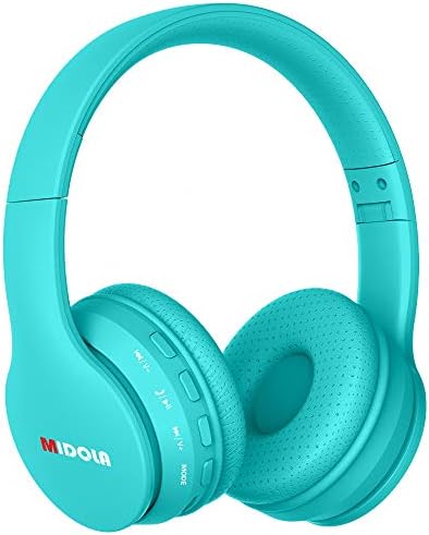 MIDOLA Headphones Bluetooth Wireless Kids Volume Limit 85dB /110dB Over Ear Foldable Noise Protection Headset AUX 3.5mm Cord Mic for Children Boy Girl Travel School Phone Pad Tablet PC Turquoise