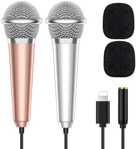 PoP voice 2PCS Mini Microphone for iPhone iPad Small ASMR Tiny Microphone for Video Recording, Singing, Vlogging, YouTube Two Mics Silver and Rose Golden