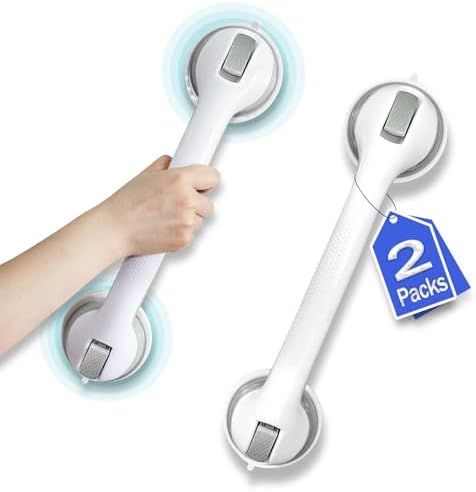 Shower Grab Bar, Suction Grab Bars for Shower, 2 Pack 16 Inch Shower Handles for Elderly Suction, Bathroom Grab Bars for Seniors, Shower Grab Bars Suction Heavy Duty, Waterproof No Drilling