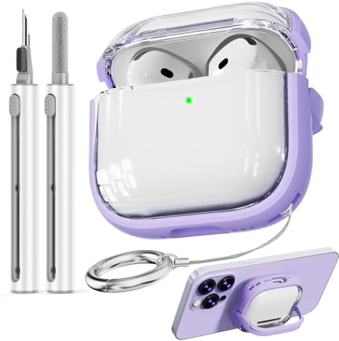 with Safety Lock for Clear AirPod 4 Case 2024, Soft Clear AirPod 4th Generation Case,Air Pod 4 Case for Women Girly, AirPod 4 with Active Noise Cancellation Case with Cleaner Kit -Clear Purple