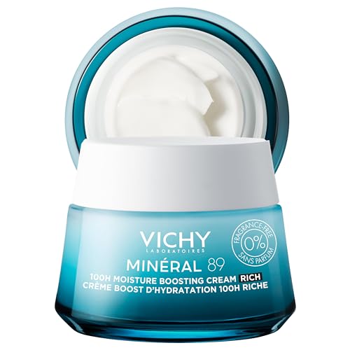 Vichy Mineral 89 Fragrance Free Cream, 72H Moisture Boosting Lightweight Cream, Hydrating Face Moisturizer with Hyaluronic Acid and Niacinamide, Suitable for All Skin Types