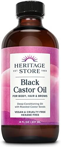 HERITAGE STORE Black Castor Oil Nourishing Hair Treatment - Deep Hydration for Hair Care, Skin Care, Lashes and Brows - Great for Locs and Natural Hair, Traditionally Roasted, Vegan, Hexane Free, 8oz
