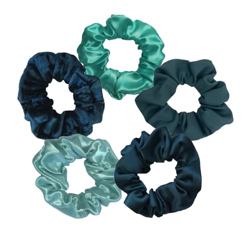 Shades of Teal/Turquoise Scrunchies (5 Pack)