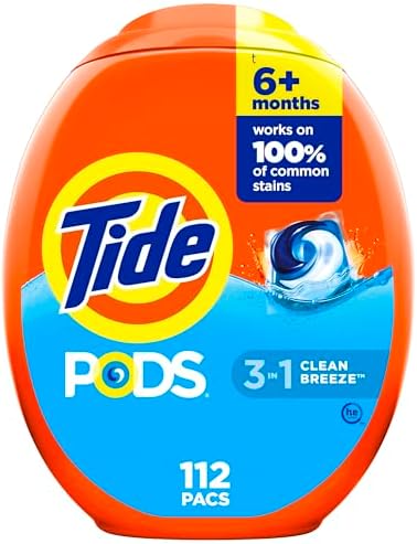 Tide PODS Laundry Detergent Soap Pacs, HE Compatible, 112 ct, Powerful 3-in-1 Clean, Clean Breeze