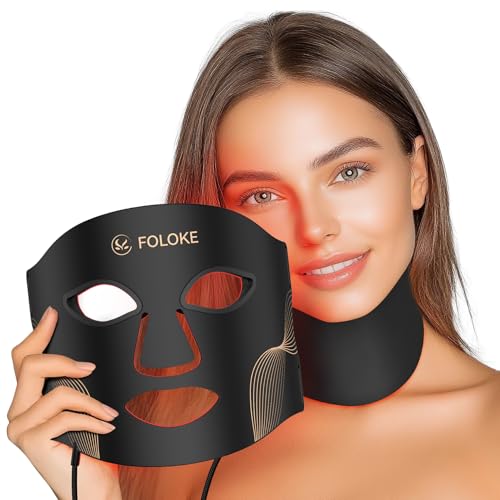 LED Light Therapy Mask Skin Care ， LEDs face mask & neck mask Red - Wavelength for Home Use, – Advanced Skincare Made Easy （Premium Black）