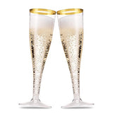 Munfix 50 Pack Gold Rimmed Plastic Champagne Flutes 5 Oz Clear Plastic Toasting Glasses Fancy Disposable Wedding Party Cocktail Cups with Gold Rim