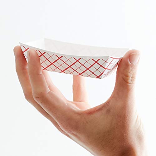 Heavy Duty, Greaseproof .25 Lb Paper Food Trays 200 Pk. Recyclable, Coated Mini Paperboard Baskets. Ideal Tray for Festival, Carnival and Concession Stand Treats Like Fries, Ice Cream and Onion Rings