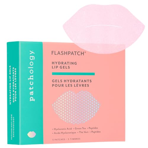 Patchology FlashPatch Hydrating Lip Mask Gels with Hyaluronic Acid, Green Tea and Peptides for Ultra Hydration & Repair - Best Dry Lip Treatment & Moisturizer for Dry Lips - Day & Night Use (5 Count)