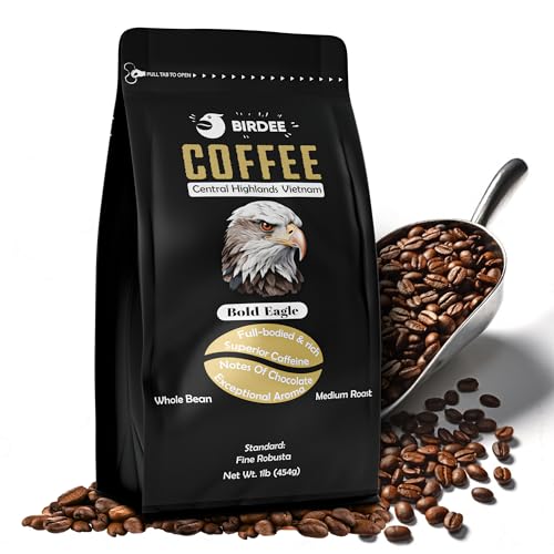 Birdee Vietnamese Coffee – 1 LB, Medium Roast Whole Bean, 100% Robusta, Low Acid, High Caffeine, Single-Origin, Fine Robusta Standard, Hand-picked