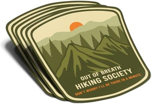 (3Pcs) Out of Breath Hiking Society Don't Worry I'll Be There in A Minute Sticker Funny Hiker Quote Decal Waterproof Vinyl Stickers Adult for Laptop Car Tumbler Water Bottle Mug Phone - Size 3”x2.9”