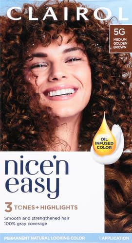 Clairol Nice'n Easy Liquid Permanent Hair Dye, 5G Natural Medium Golden Brown Hair Color, Pack of 3