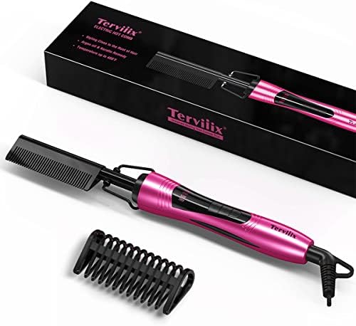 Hot Comb Electric by Terviiix, Pressing Combs for Natural Black Hair, Wigs & Beard, Anti-Scald Straightening Comb with Keratin & Argan Oil Infused Teeth, Temperatures Adjustable, 60 Min Auto Shut Off