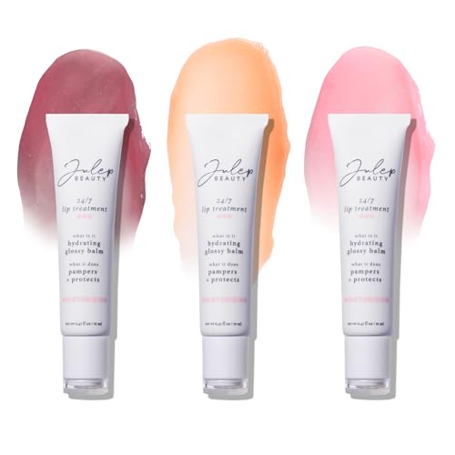 Julep 24/7 Lip Treatment Hydrating Glossy Balm Trio – Barely There, Gotta Glow, Pink and Polished – Holiday 2024 Gift Set for Moisturized, Glossy Lips – Vegan & Cruelty-Free