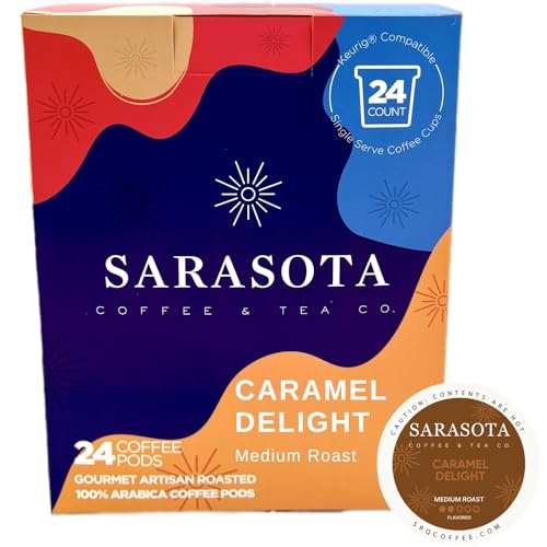 Sarasota K-Cup Coffee Pods | Medium Roast Flavored Coffee | Salted Caramel Cream | Single Serve for Keurig Brewers | Gourmet, Low Acid, Mold Free | 24 Count