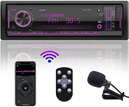 Single Din Car Stereo Receiver: Bluetooth Car Radio System - Marine Audio with LCD Display | FM AM | USB SD AUX MP3 | APP Remote | 2.1A Quick Charge