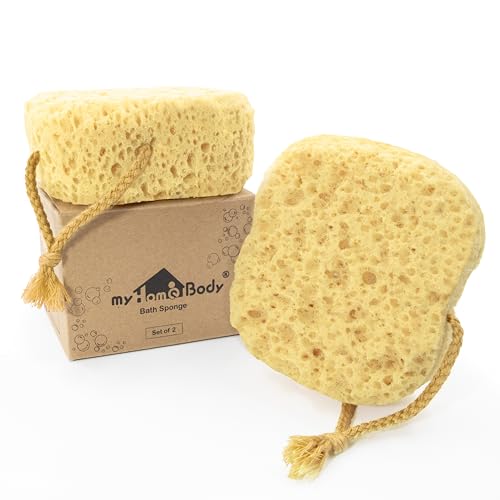 myHomeBody Bath Sponge, Foam Loofah Sponge, Body Sponge for Shower – Large Size, Lots of Lather, Square, 2 Pack