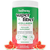 Bellway Super Fiber Powder + Collagen, Sugar-Free Psyllium Husk Powder with Hydrolyzed Collagen Peptides for Gut Health, Healthy Skin, Nails, Bones & Joints, Watermelon (10.6 oz)