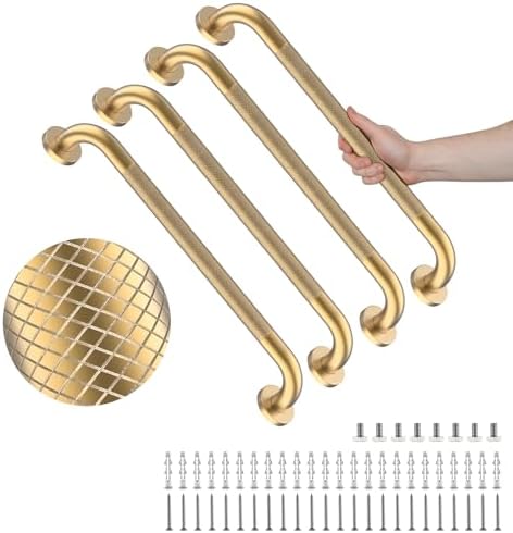 4 Pack 24 Inch Shower Grab Bar, YuanDe Gold Bathroom Grab Bar Handle w/Anti-Slip Knurled Grip, Stainless Steel Bath Balance Bar, 1.25" Diameter Safety Hand Rail Support,Handicap Injury Elderly Senior