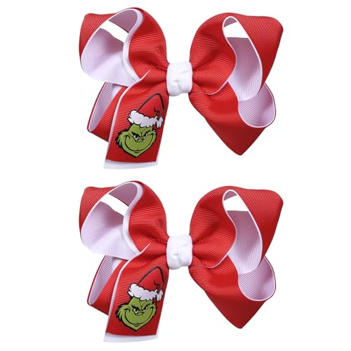 2pack Christmas Green Hair Bow Clips Red Hair Ribbon Barrettes Alligator Hairpin 4.3" for Women Girls Kids Xmas Holiday Dress up Party Costume Decorations Accessories Gift