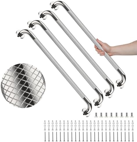 4 Pack 32 Inch Shower Grab Bar, YuanDe Chrome Bathroom Grab Bar Handle w/Anti-Slip Knurled Grip, Stainless Steel Bath Balance Bar,1.25" Diameter Safety Hand Rail Support,Handicap Injury Elderly Senior