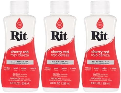 Rit Dye – 8 Oz. Liquid Fabric Dye for Clothing, Décor, and Crafts – Cherry Red (3 Pack)