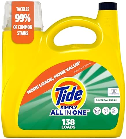Tide Simply All-In-One Liquid Laundry Detergent, Daybreak Fresh Scent, 138 Loads, 182 fl oz