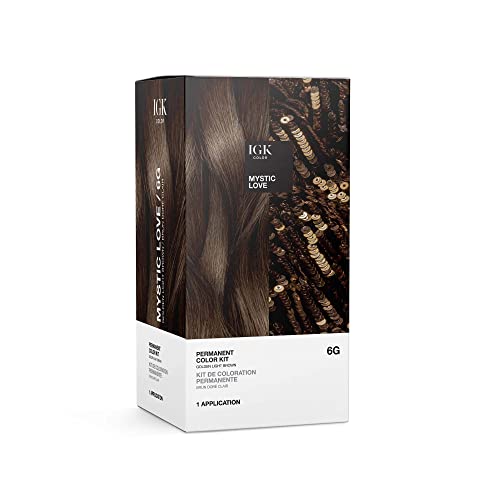IGK Permanent Color Kit MYSTIC LOVE - Golden Light Brown 6G | Easy Application + Strengthen + Shine | Vegan + Cruelty Free + Ammonia Free | 4.75 Oz