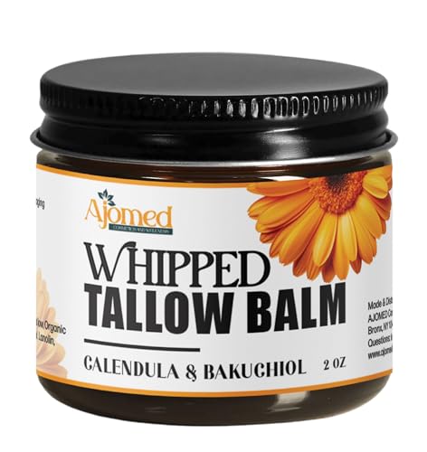 Whipped Beef Tallow for skin Moisturizer with calendula and bakuchiol oil | beef tallow for skin care - handmade grass-feed Frankinsence tallow face cream- organic facial balm (Unscented)