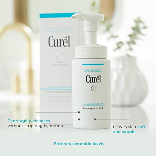 Curel Japanese Skin Care Foaming Daily Face Wash for Sensitive Skin, Hydrating Facial Cleanser for Dry Skin, pH-Balanced and Fragrance-Free, 5 Ounces (Step 2 of 2-Step Skincare)