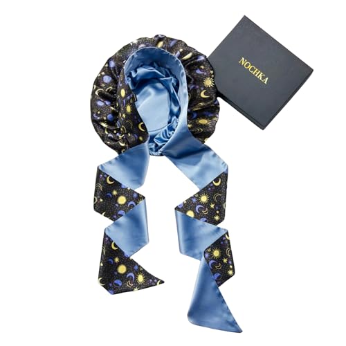 Sun and Moon Print 100% Pure Mulberry Silk Bonnet with Ties - Reversible Silk Bonnet for Sleeping Women - Hair Wrap Bonnet for Black Women - Silk Hair Bonnet for Sleeping - Made in USA