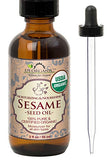 US Organic Sesame Seed Oil, Certified Organic, Untoasted, Unrefined Virgin, Pure & Natural, Cold Pressed, in Amber Glass Bottle w/Glass Eye dropper, Sourced from Mexico (2 oz (Small))