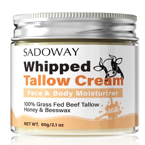 SADOWAY Beef Tallow for Skin: Handmade Beef Tallow for Face - Organic Grass-Fed Whipped Beef Tallow and Honey Balm Tallow Face Moisturizer Smooth Soft for Dry Skin