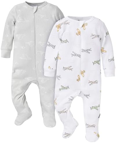 Gerber Unisex Baby 2-pack 2-way Zip Thermal Footed Sleep 'N Play