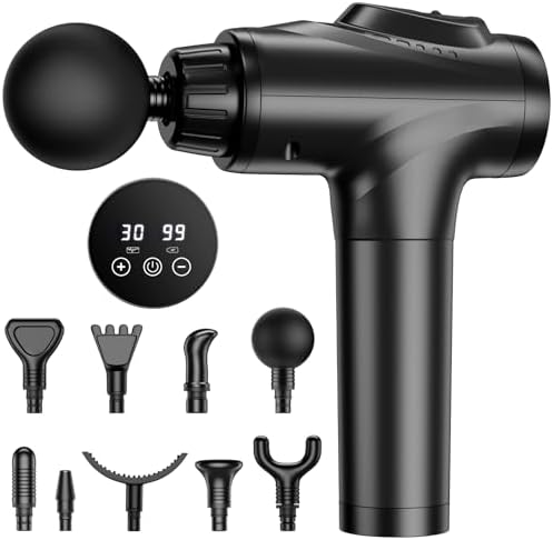 Massage Gun, Muscle Massage Gun for Athletes Handheld Electric Deep Tissue Back Massager, Percussion Massage Device for Pain Relief with 30 Speed Levels 9 Heads