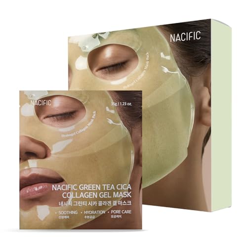 NACIFIC Collagen Gel Facial Mask (Green Tea Cica) 4EA Set Hydrogel Deep Korean Face Mask Hydrating Overnight Elasticity Firming Pore Minimizing for All skin types