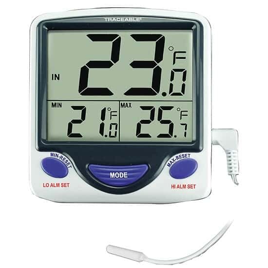 Digi-Sense Traceable Jumbo Fridge/Freezer Digital Thermometer with Calibration; Wire Probe